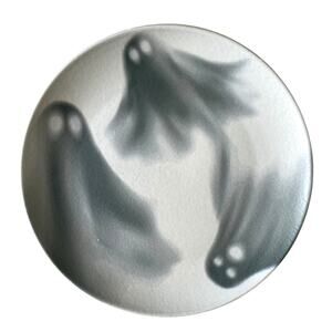 (4) Grammercy Studio Halloween Ghost Salad Plates 8in Matte White Black BOO New